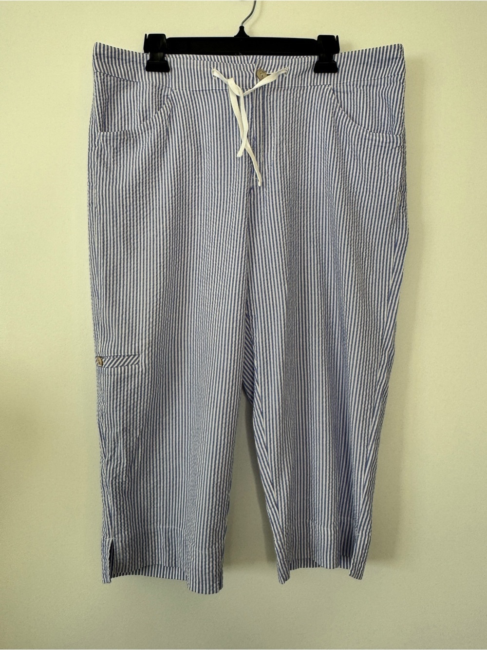 Fresh Produce Topstitch Sheeting Capris Seersucker Striped Nautical Crop Pant XL